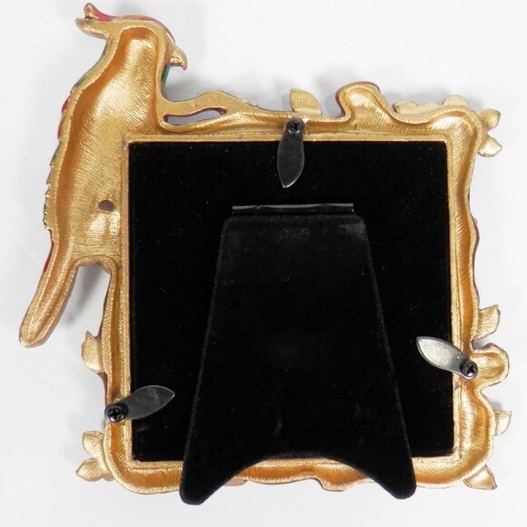 3" x 3" Square Red Enamel Rhinestone Parrot Bird Floral Tropical Picture Frame - Picture 3 of 4